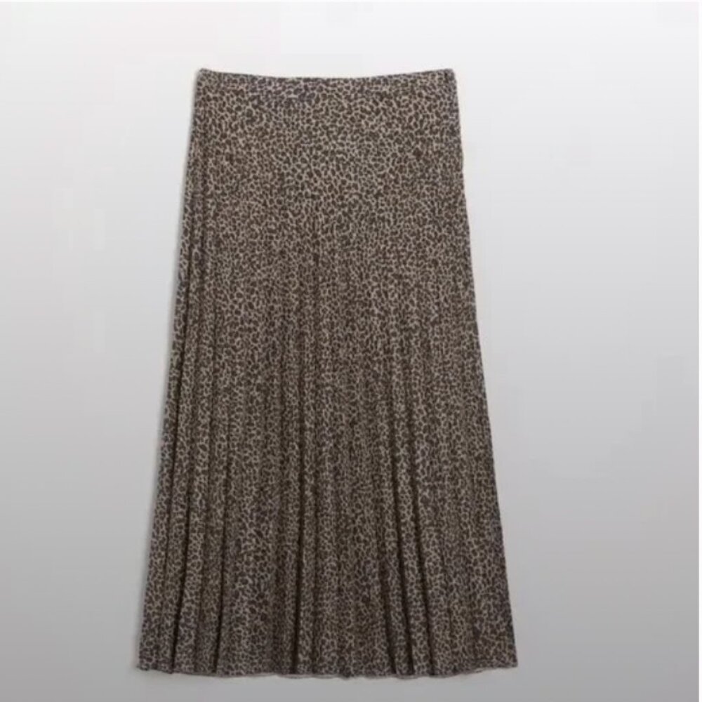 Frank & Oak Brown Leopard Print Midi Skirt